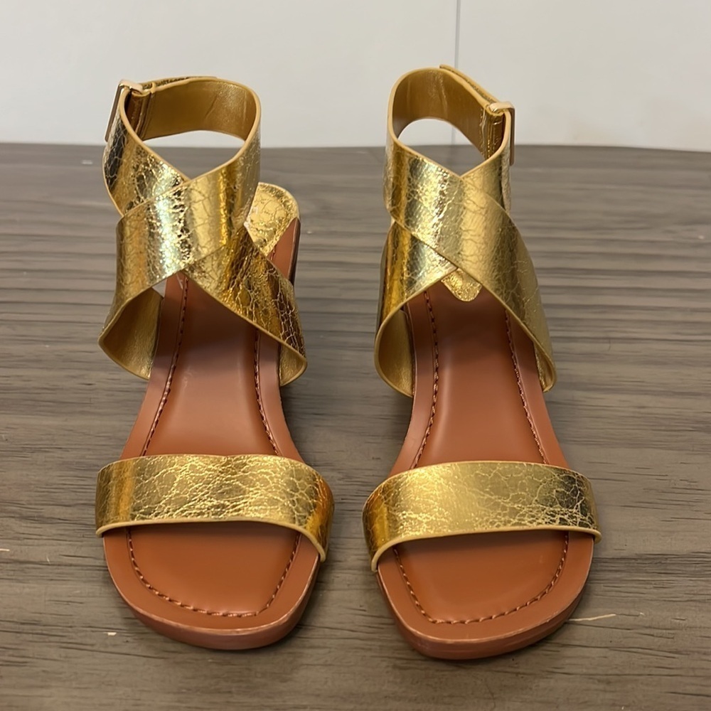 FRANCO SARTO GOLD STRAPPY CHUNKY HEELS 6